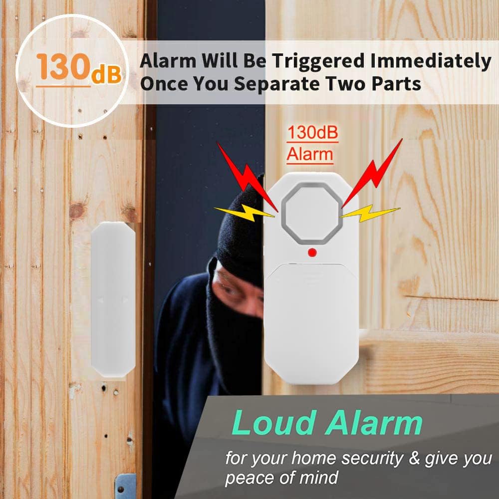 Door Window Alarm When Opened for Home Security with Remote, Wireless Door Sensor Alarm for Kids Safety with Adjustable Volume ( 6Pcs Sensor +2Remote)