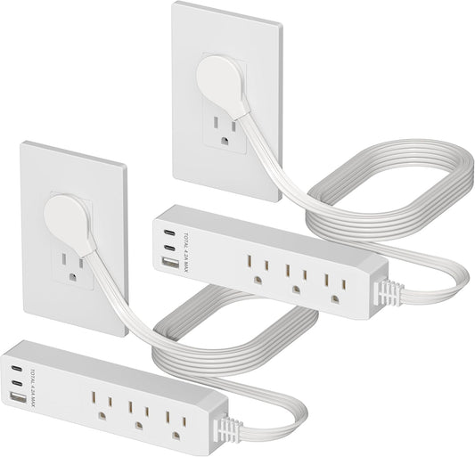 LIDER Outlet Extender with 3 Receptacles, USB-A & 2 USB-C Ports, Flat-Plug