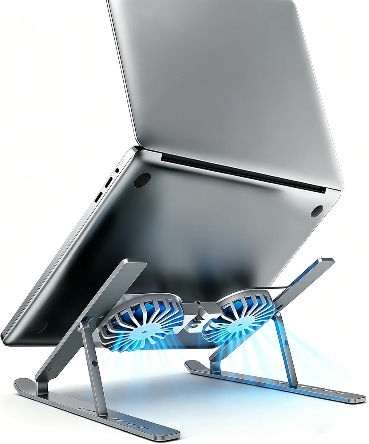 Laptop Cooling Stand with Dual RGB Fans, 7-Level Adjustable Height, Aluminum Ergonomic Laptop Cooler for 11-17'' Notebook (Gray)