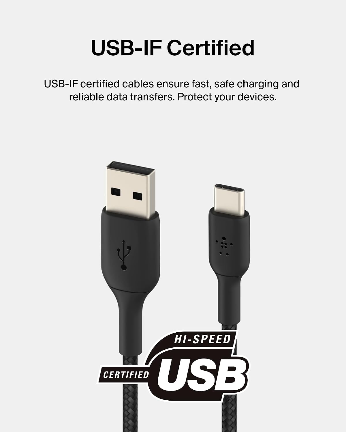 Belkin USB A to USB C 15W Braided Cable, 3.3ft, iPhone Charger Cord | iPhone 17/16/15, Samsung Galaxy S26, Google Pixel 10, iPad, AirPods, Nintendo Switch 2, Steam Deck, CarPlay, car charger cord