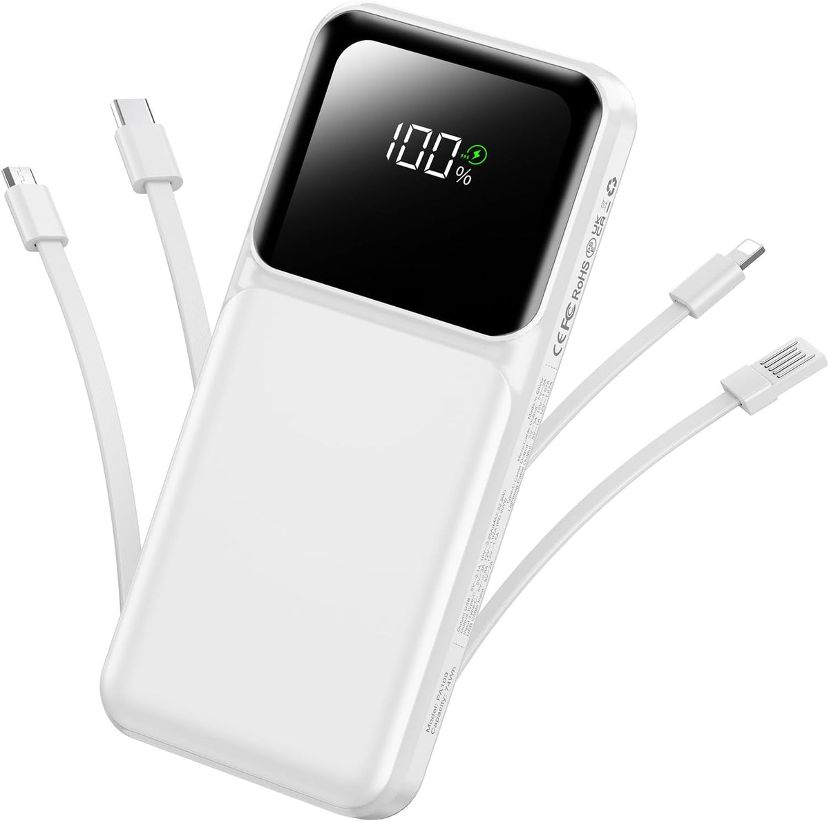 Portable Charger Power Bank with Built in Cable 20000mAh Fast Charging | 22.5W USB C Fast Charging Battery Pack for iPhone Android, Slim, LED Display,5 Outputs & 3 Inputs,Travel Essentials