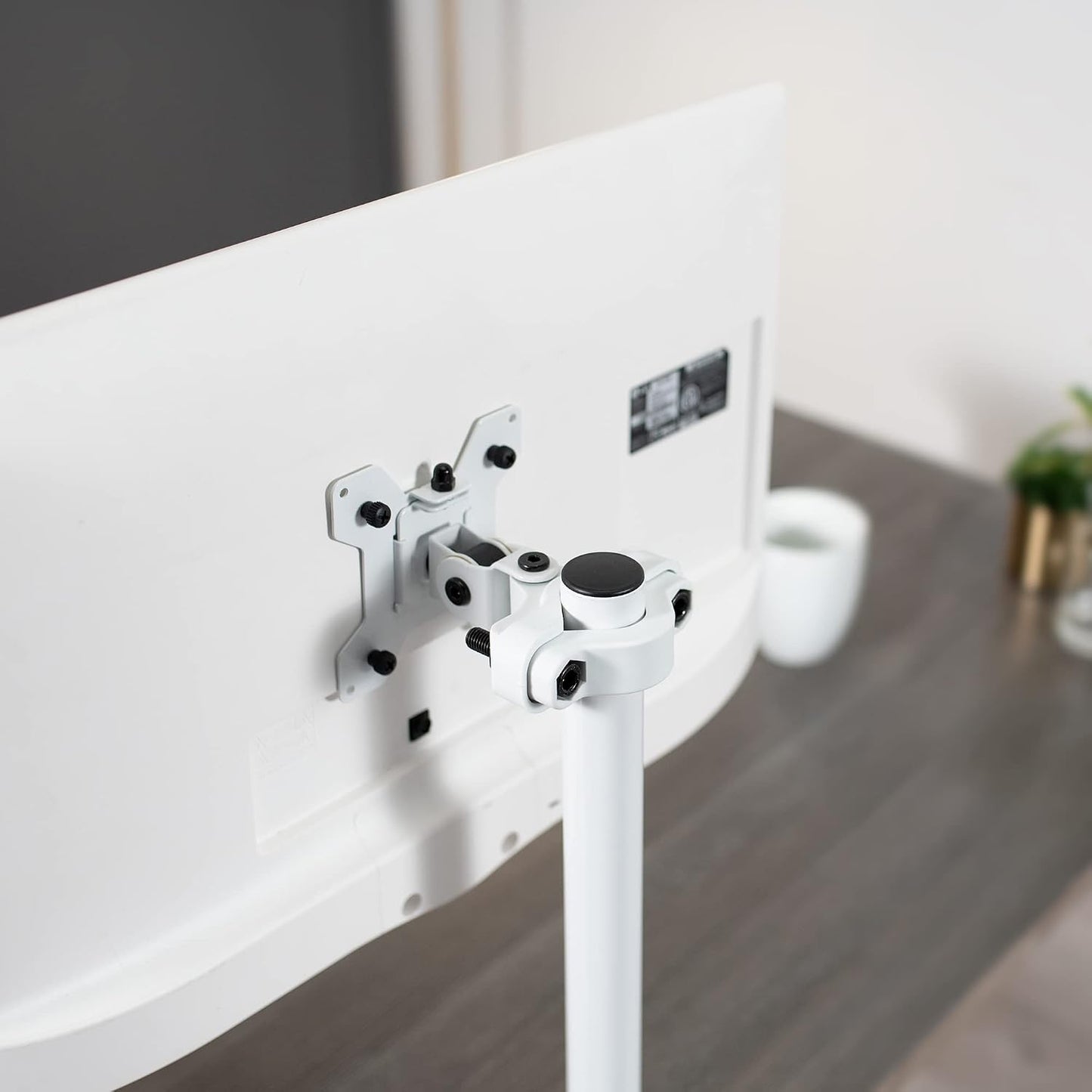 VIVO White Pole Bracket Monitor Mount for 13 to 30 in Screen, MOUNT-POLE01W | Universal, Heavy Duty Steel Design, Full Motion VESA Monitor Mount, Removable 75mm and 100mm VESA Plate