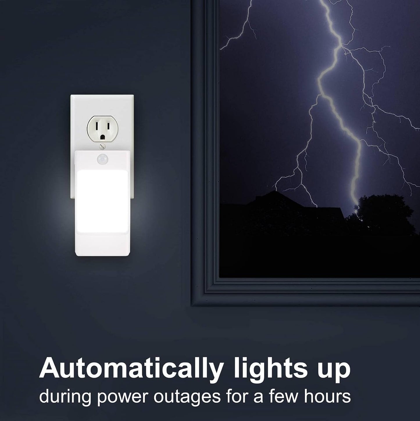 4-in-1 LED Night Light Emergency Backup Light, Motion Sensor, Dusk-to-Dawn Sensor, Rechargeable Battery Operated 5000K Daylight White, LED Flash Light for Home, Power Failure, Hurricane, 2Pack