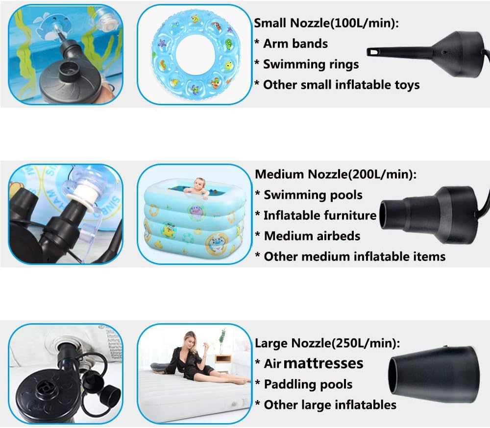 Air Pump Air Mattress Pump for Inflatables Blow up Pool Raft Bed Boat Toy, Quick-Fill, for Outdoor Camping, Inflatable Cushions, Electric Air Mattress Beds, Boats, Swimming