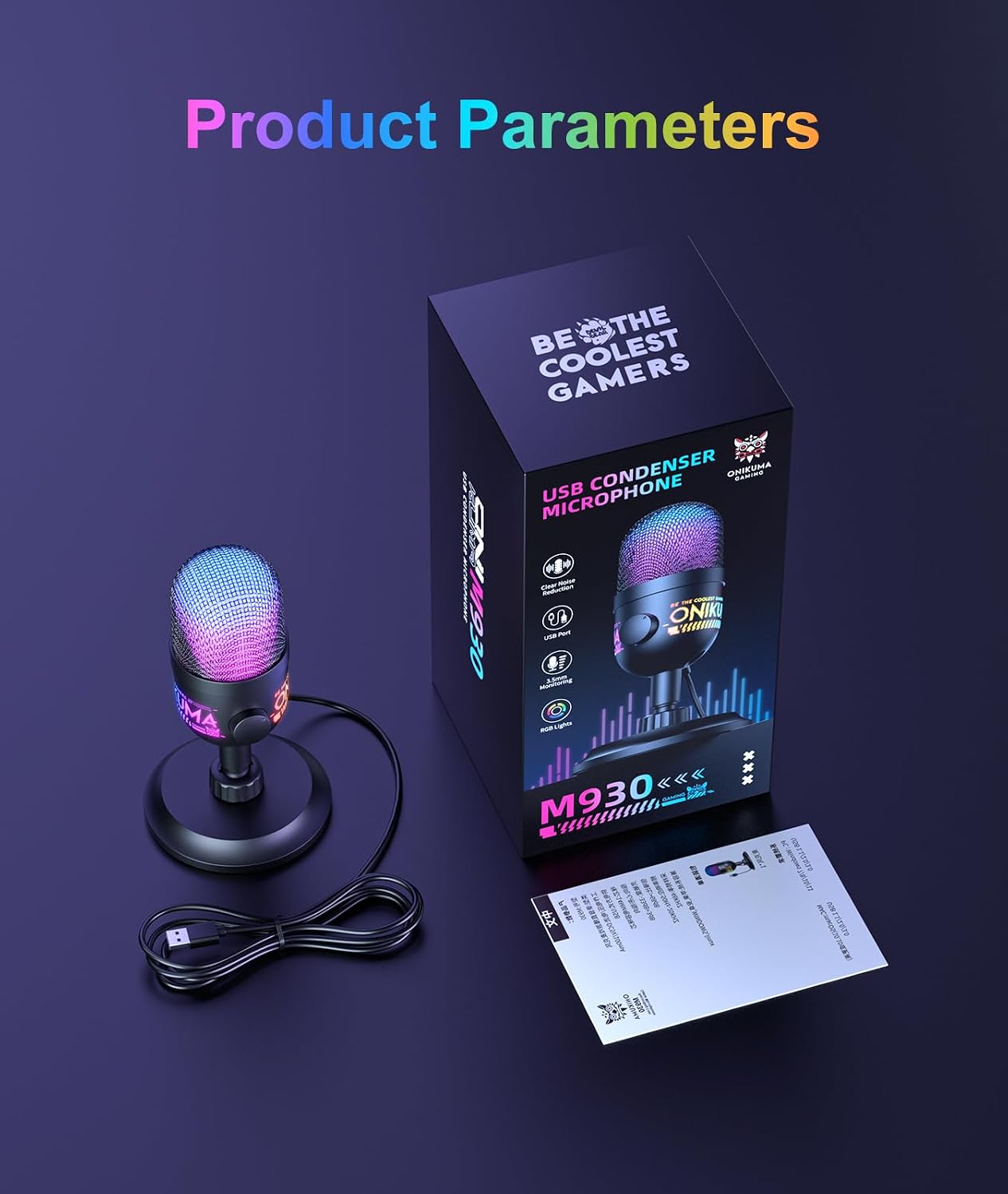 USB Gaming Microphone, RGB Condenser Mic for PC PS4 PS5 Mac, Plug & Play, Tap to Mute, Gain Control, Zero-Latency Monitoring for Streaming Podcasting Recording