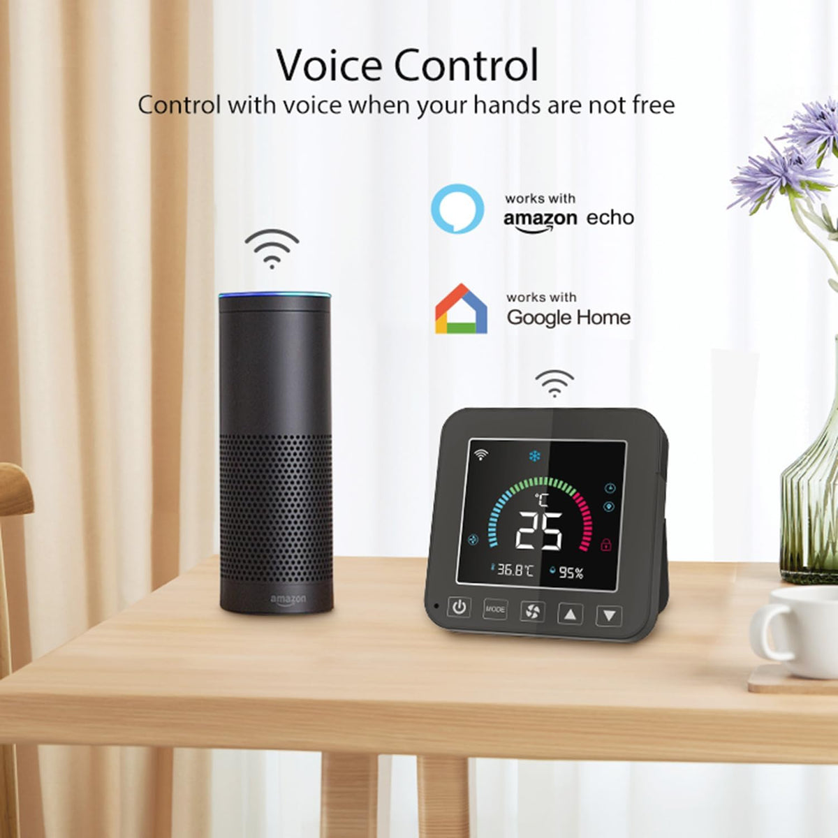 Smart Air Conditioner Controller: WiFi Thermostat for Home, Programmable Thermostat with Temp Humidity Sensor, Smart IR AC Control for Portable, Window AC & Heat Pumps, Compatible with Alexa, Google
