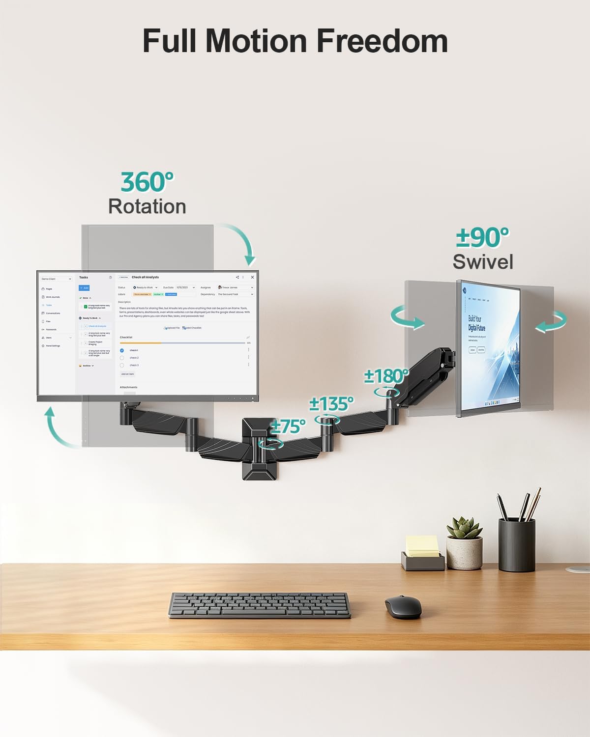 MOUNT PRO Long Arm Dual Monitor Wall Mount for Max 32" Screens, Max 17.6lbs