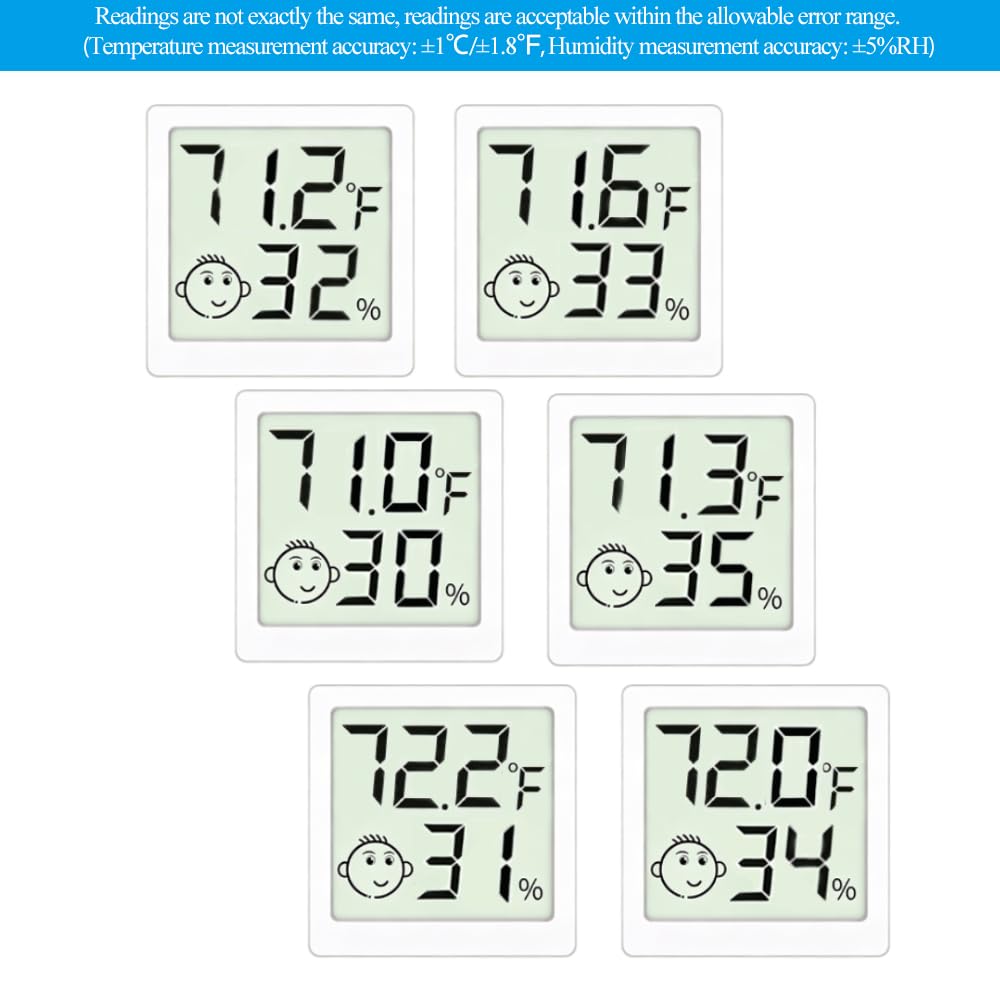 Mini Humidity Meter Hygrometer 6 Pack Room Thermometer Indoor Digital Temperature and Humidity Monitor for Home House Office Garden and Cellar