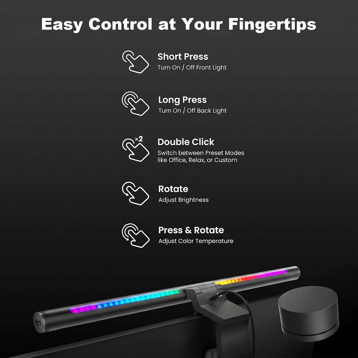 YEELIGHT Monitor Light Bar RGB Backlight, Ra98 Computer Lamp Works with Matter & Alexa for Home Office Gaming, 350LM Dimmable No Glare Eye-Care LED Screen Bar, USB Desk Lamp Stepless Dimming