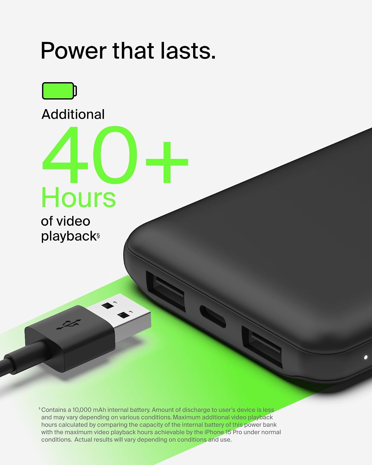 Belkin 10000mAh 15W 3 Port Power Bank, USB A to USB C Cable Included | Fast Charging, iPhone 17, Samsung Galaxy, Pixel, Airpods, iPad, Nintendo Switch 2, Battery Pack, USB C Port, USB A Port