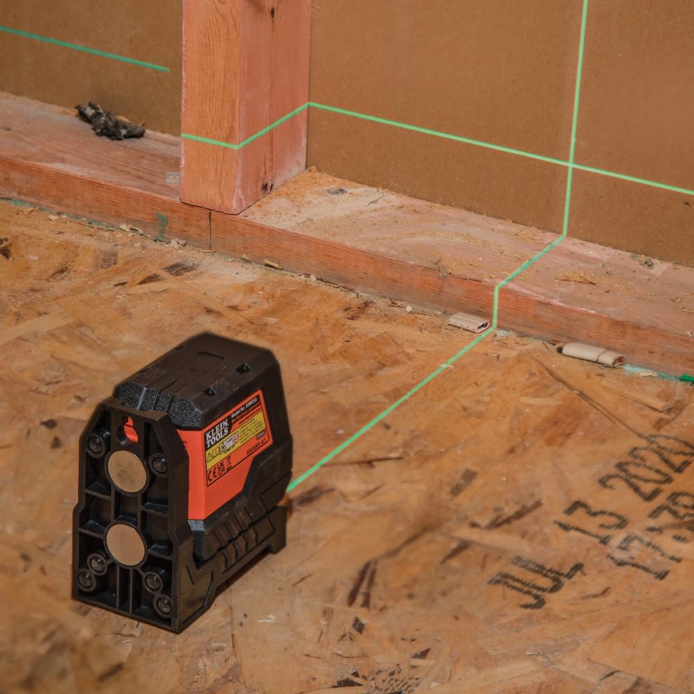 Klein Tools 93MCLG Self-Leveling Laser Level, Mini Cross-Line Level, Class 2, ≤ 1mW, Leveling Alignment Tool, Bright Green Horizontal and Vertical Lines