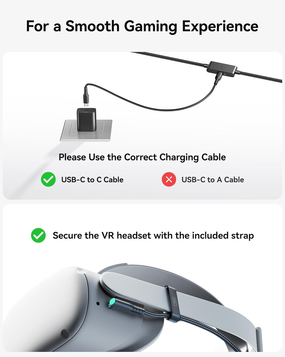 INIU 16ft VR Link Cable with Separate Charging Port, USB 3.0 to USB C Cable | USB 3.0 High Speed & Charging, Compatible for Virtual Reality Headset, Meta Quest 3S, Quest Pro, Pico 4, Steam VR, Gaming PC