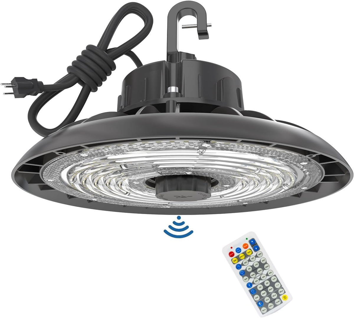 HYPERLITE UFO LED High Bay Light with Motion Sensor 21000LM, 150W Smart High Bay LED Lights with Remote Control, 120-277V IP65 Waterproof High Bay Shop Light for Shop Barn Warehouse