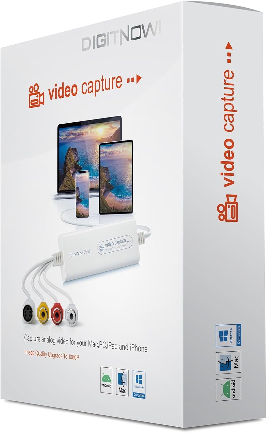 VHS TO Digital Converter, USB Video Capture Card, Video Capture Device, RCA TO USB Converter,Convert VHS VCR Hi8 Mini DV to Digital/DVD,For Tape Player Camcorder Camera PC TV,Windows Mac OS Compatible