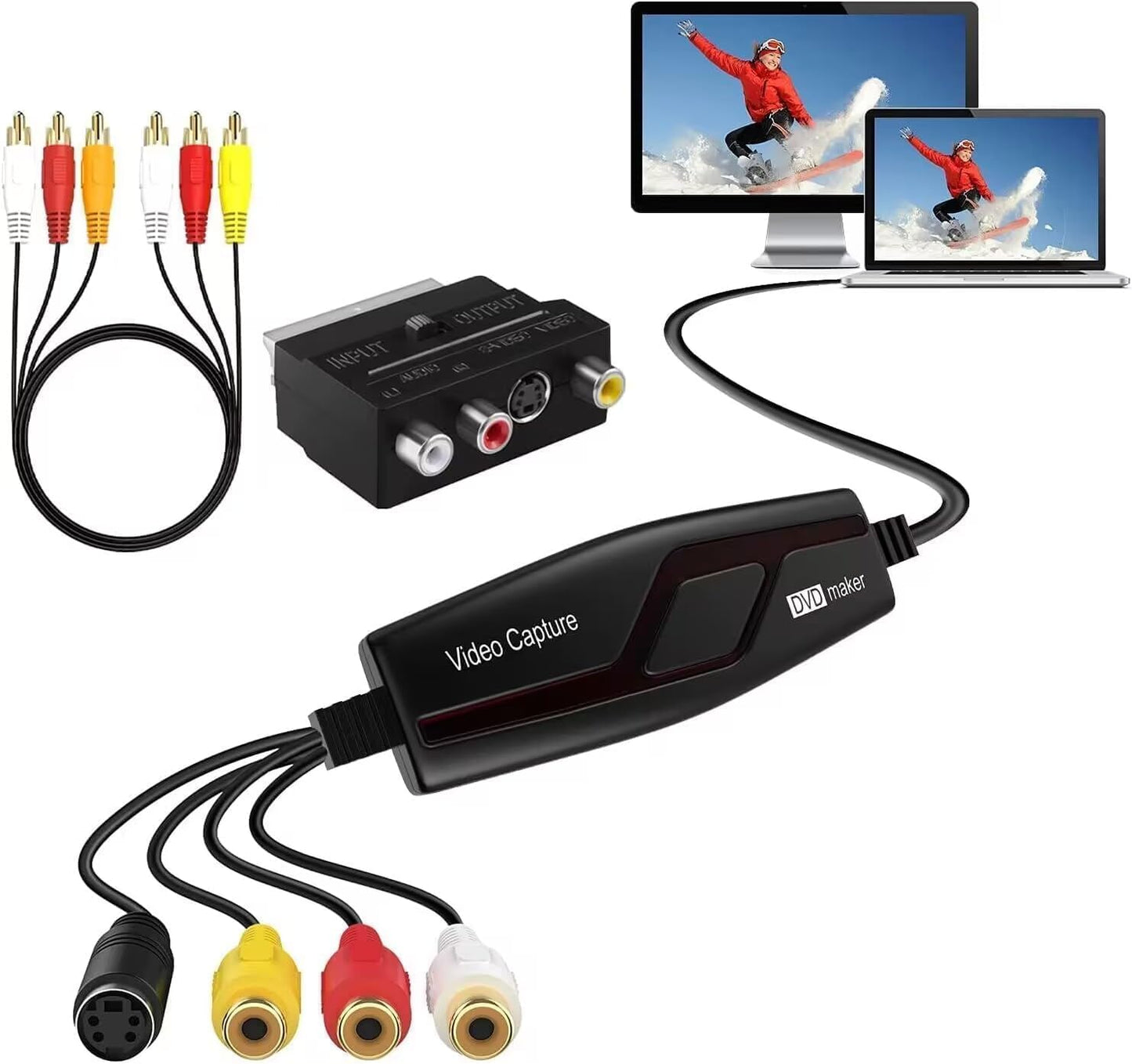 VHS to Digital Converter,Video Capture Card Device,VHS VCR Hi8 Mini DV to Mac Digital Converter,RCA to USB Video Converter for PC TV Tape Player Camcorder,MAC Windows Vista Compatible