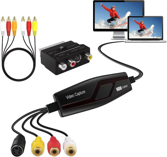 VHS to Digital Converter,Video Capture Card Device,VHS VCR Hi8 Mini DV to Mac Digital Converter,RCA to USB Video Converter for PC TV Tape Player Camcorder,MAC Windows Vista Compatible