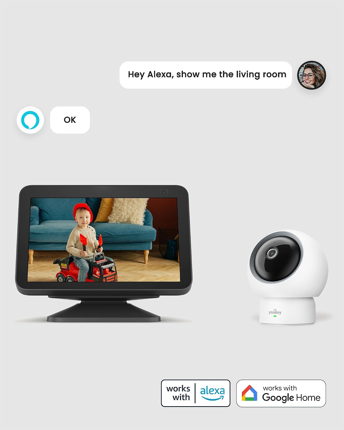 youkey 2.5K Indoor Pet Security Camera, Two-Way Audio Chat to Your Pets, AI Pet/Human Detection, 360° AI Human Tracking, Privacy Mode, No Monthly Fees, Night Vision, WiFi 6（2.4GHz & 5GHz）