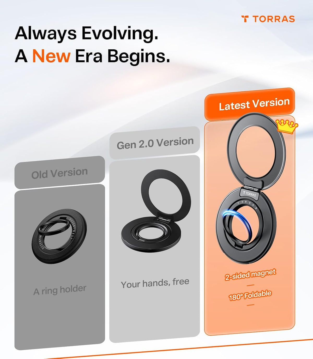 TORRAS 2025 Flagship 360 Magnetic Phone Grip Ring Holder Kickstand, Black | [2-Sided Magnetic] [360 Rotation] Fit for MagSafe Accessories for iPhone 17 16 15 14 13 12 11 Samsung, Google, Black