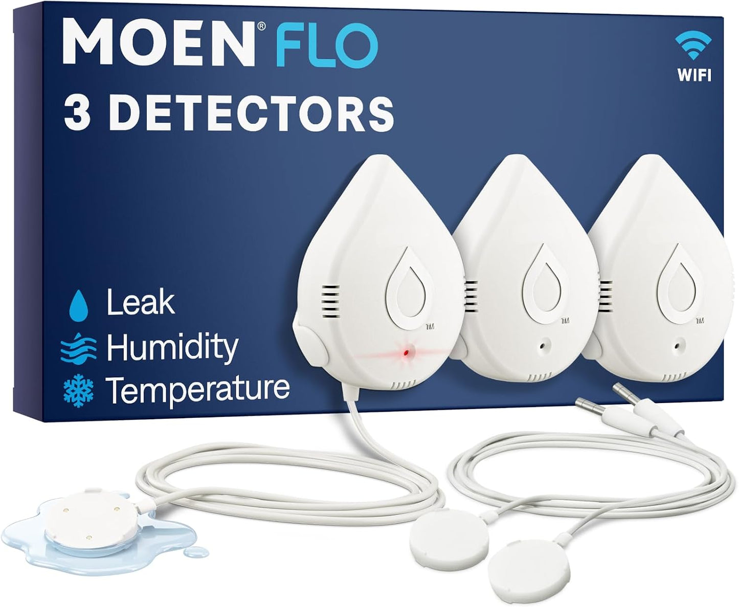 Moen White Flo Smart Water Leak Detector, Water Sensor Alarm for Home, 3-Pack, 920-005