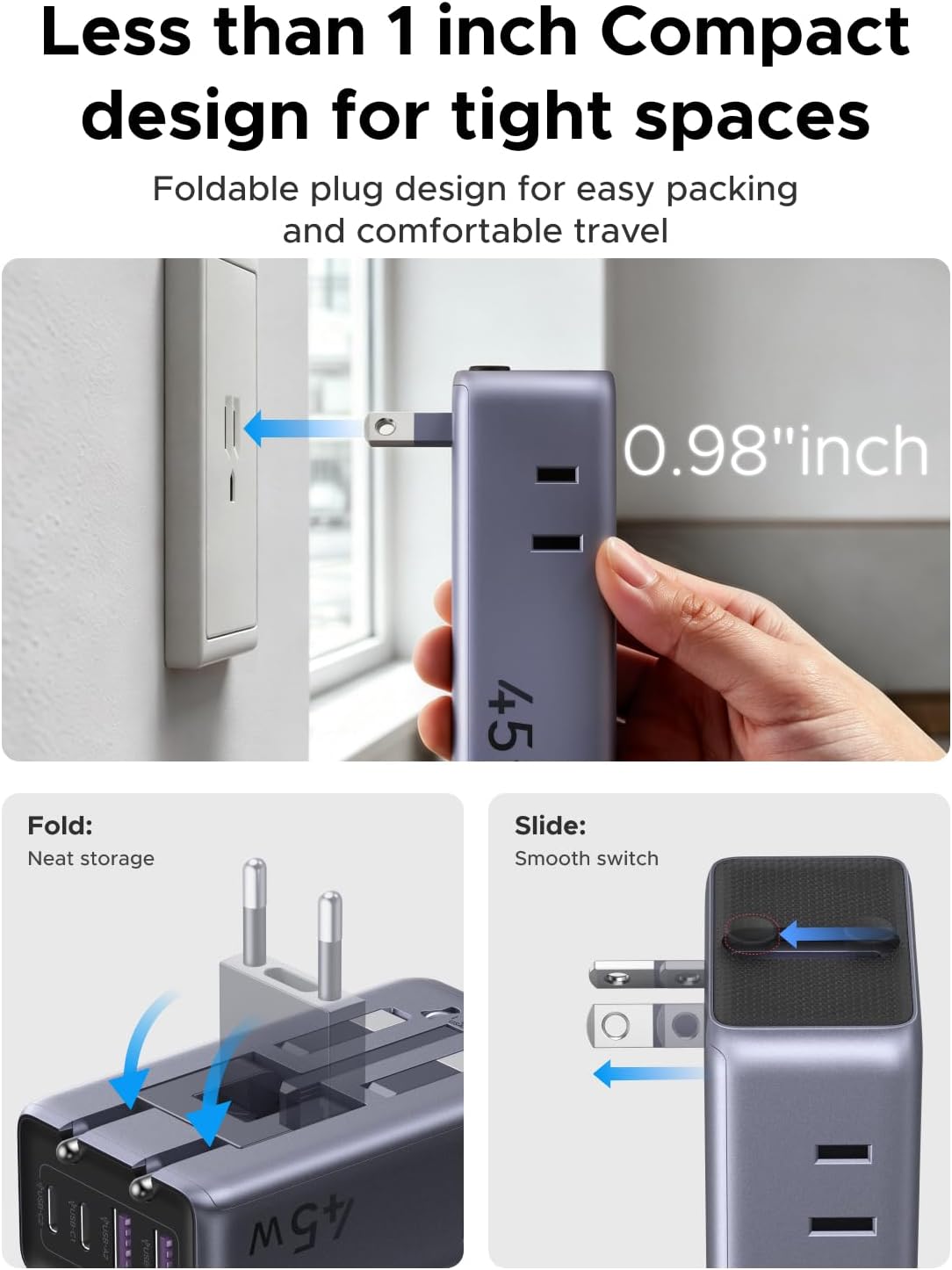 UGREEN 45W 6-Port Universal Travel Plug Adapter Worldwide | 2 USB-C, 2 USB-A, 2 AC, GaN International Power Adapter for 200+ Countries, Fasting Charging, Travel Essentials, Black