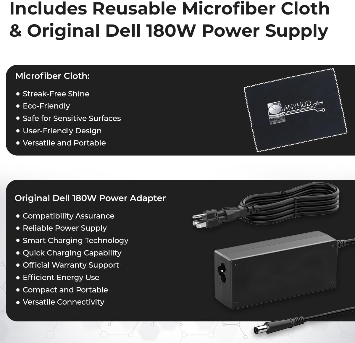 Dell WD19S Docking Station 180W (130W Power Delivery) - Dell Docking Station Dual Monitor, Dock Station with 180W Power Supply + HDMI Cable + DP Cable + USB-C Cable + Microfiber Cloth