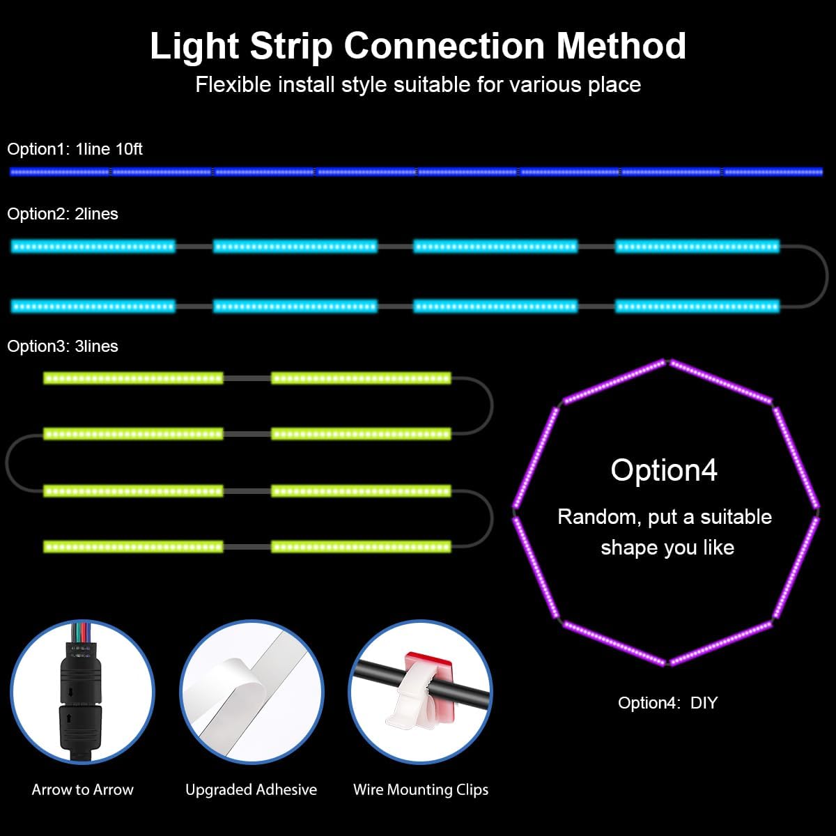 8 PCS RGB Under Cabinet Lighting Kit, 12v Motion Sensor LED Light Strip with Remote, ETL Listed Power Adapter, Music Sync Color Changing Led Lights for Shelves, Cabinet, Counter, Bookcase, 13ft