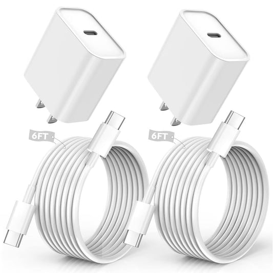 iPhone 17/16/15 Charger, USB C Charger, 2Pack 20W Type C Fast Wall Charge Power Adapter,6FT 60W USB-C to C Cable for iPhone Air/17Pro Max/15/16 Pro Max,iPad Pro 12.9/11 inch,iPad Air 5/4th,AirPods Pro