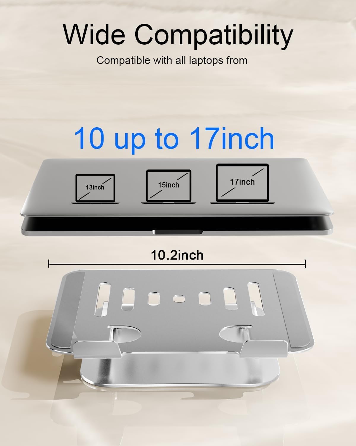 Laptop Stand for Desk, Adjustable Laptop Riser Holder | Aluminum Foldable Desktop Book Stands, Ventilated Cooling Computer Notebook Stand with 10-17" (Silver)