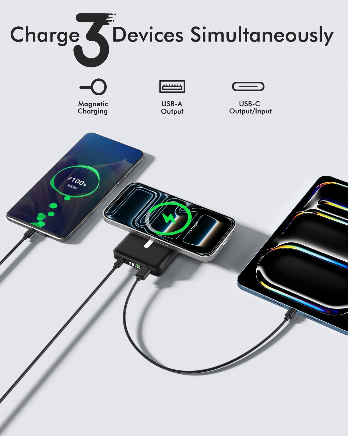 podoru for Magsafe Power Bank, 10000mAh Slim Magnetic Portable Charger | 22.5W PD Fast Charging, Travel Essentials with USB-C Cable LED Display, Wireless Battery Pack for iPhone 17-12 Series