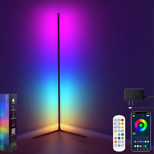 Corner Floor Lamp, 60”Smart RGB LED Ambient Floor Lamp with App and Remote Control,16 Million Colors, Music Sync, Timer, Color Changing Mood Lighting for Living Room and Bedroom