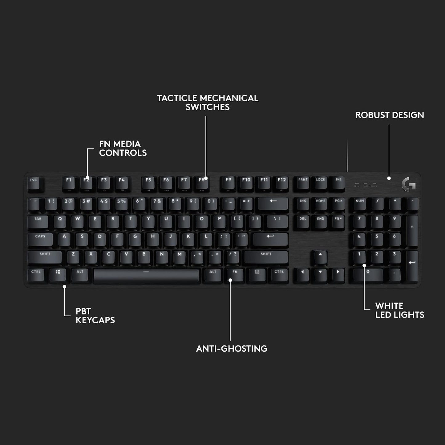 Logitech G413 SE Full-Size Mechanical Gaming Keyboard - Black | Backlit, anti-ghosting, compatible with Windows and macOS, aluminum material