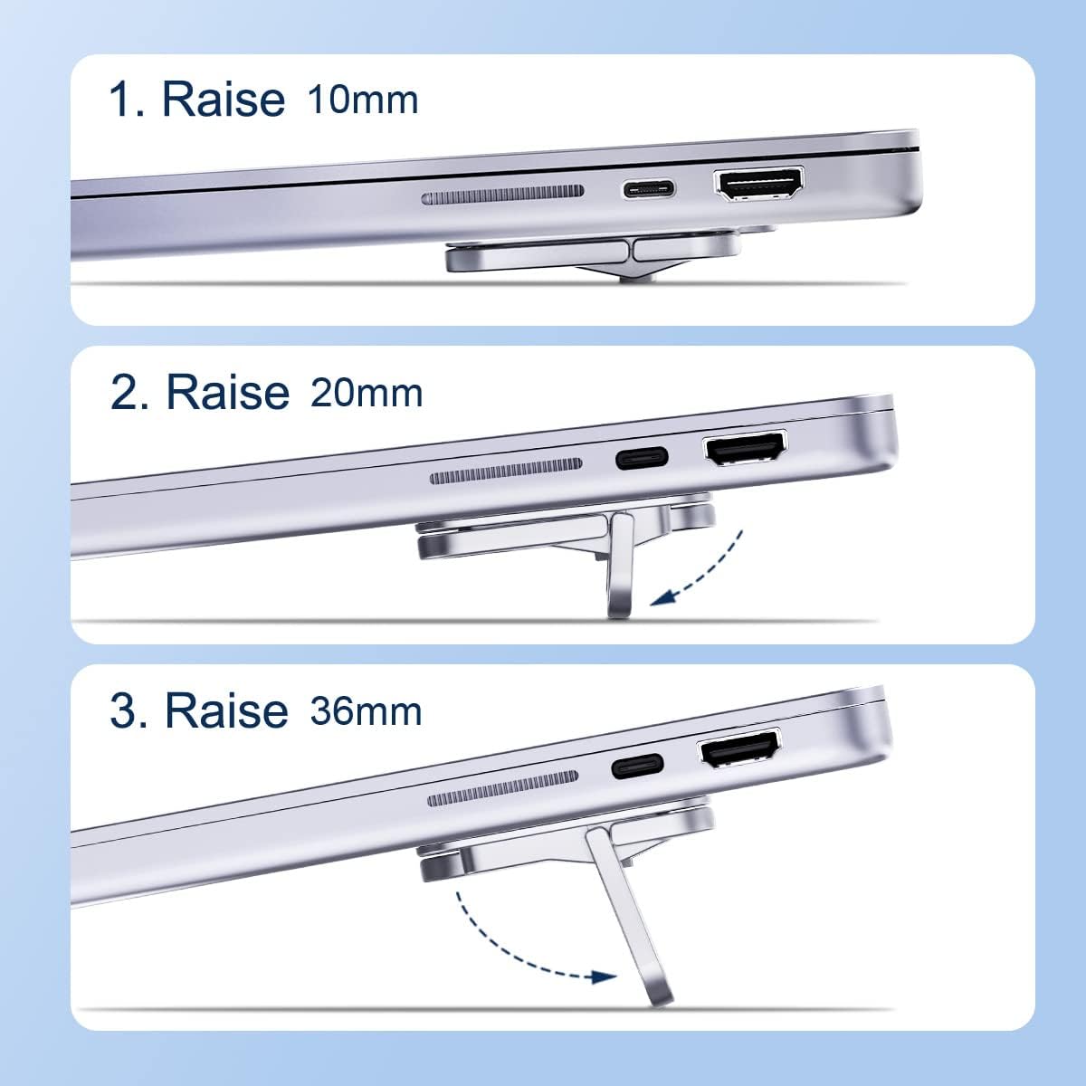Hagibis Adjustable Laptop Stand for Desk - Portable Laptop Riser, Ergonomic Aluminum Cooling Pad for MacBook Pro Air, Tablet (Silver)