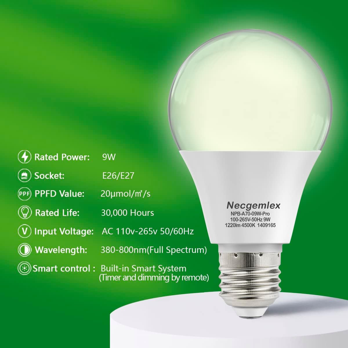 Smart Grow Light Bulbs for Indoor Plants, Programmable Timer and Dim