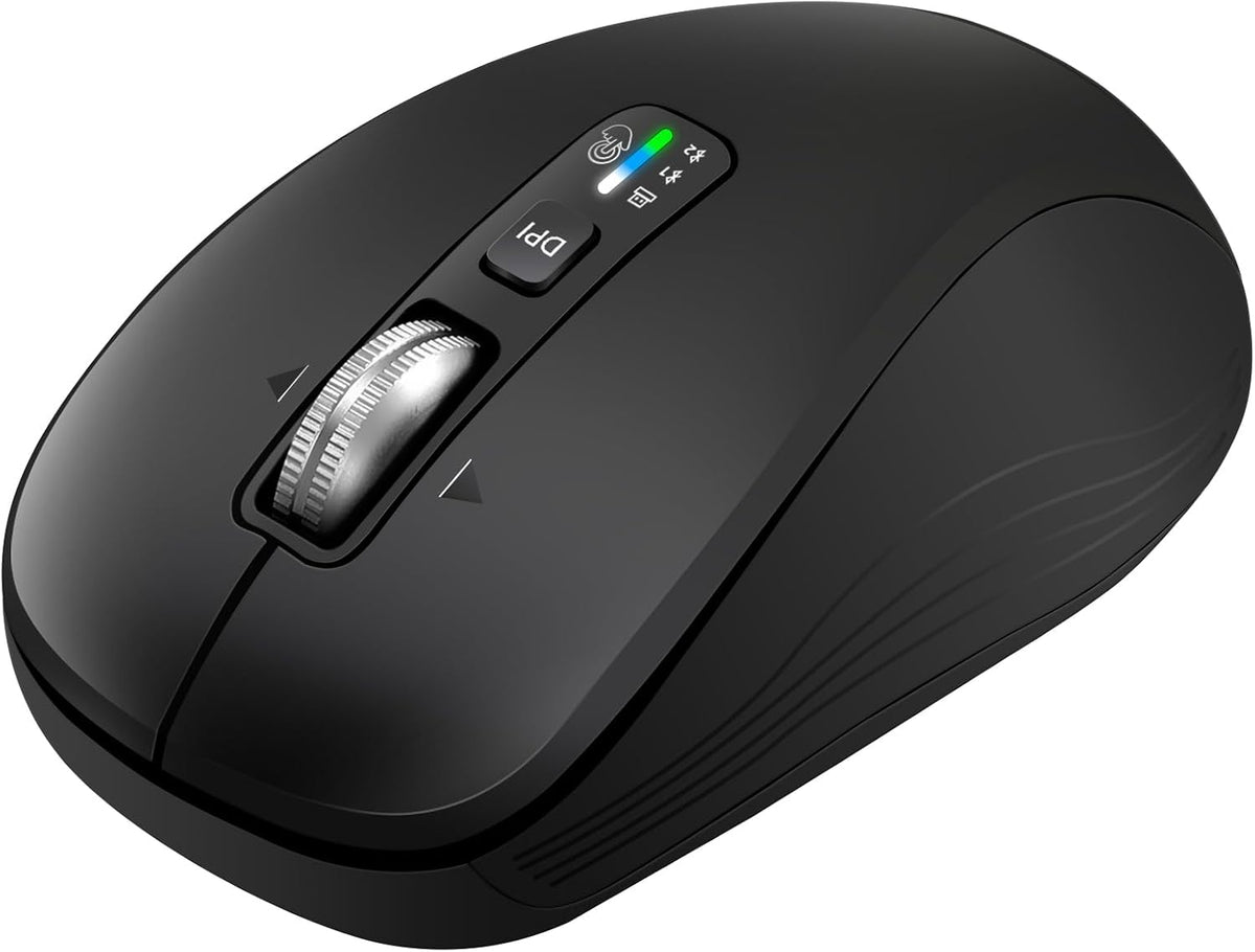 Wireless Bluetooth Mouse, 3-Device Multi-Mode (USB + 2 Bluetooth), 4-Way Metal Scroll Wheel, Adjustable DPI, Silent Click, Long Battery Life, Ergonomic Mouse for Laptop, PC, Mac, iPad (Dark Black, 7)