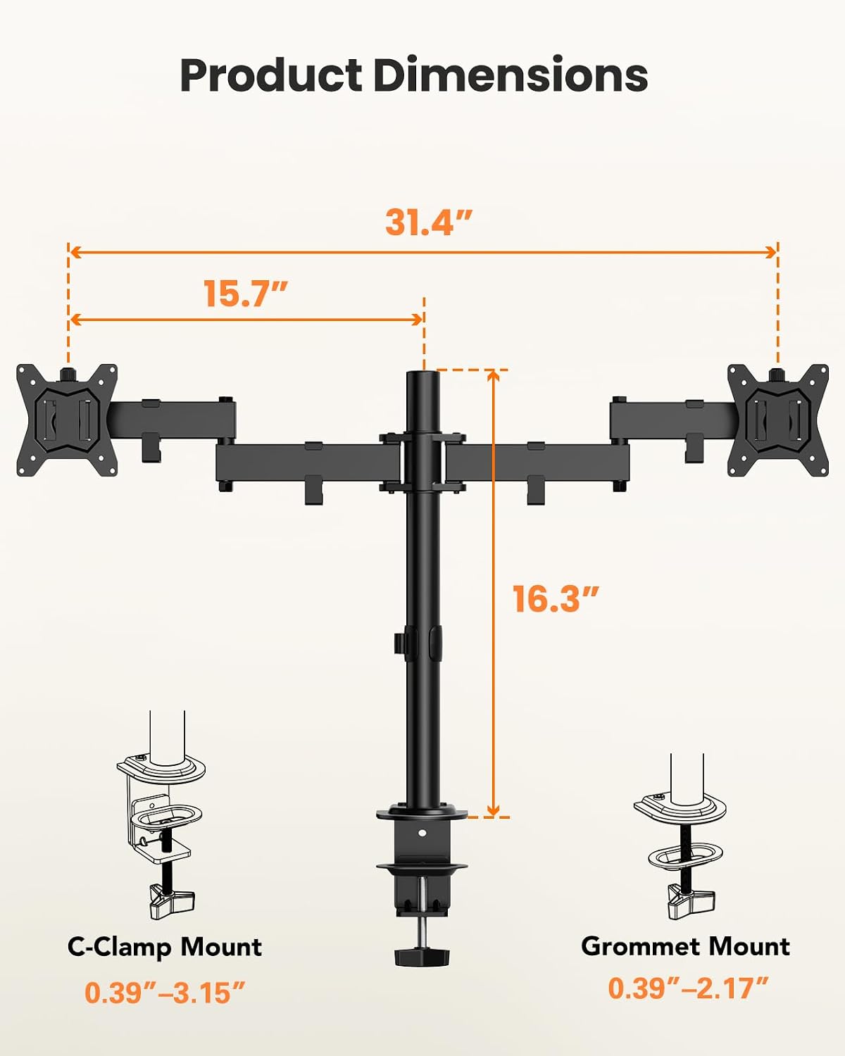 ErGear Dual Monitor Stand for 17-32 inch, Dual Monitor Mount with Adjustable Tilt, Swivel, Rotation, Tiered Arms for Extra Height, Supports 22 lbs per Arm