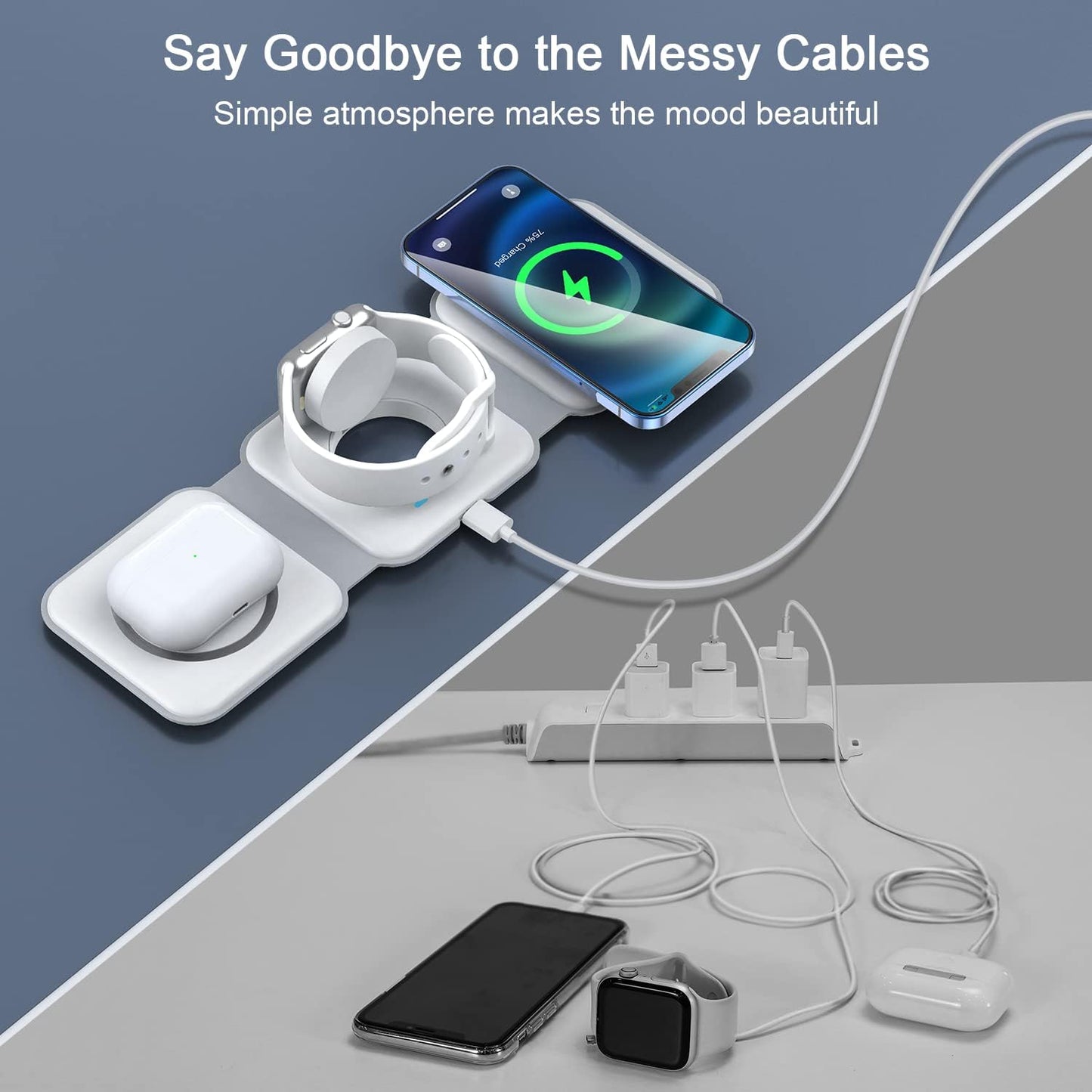 Wireless Charger 3 in 1,RTOPS Magnetic GaN Traval Wireless Charging Station Compatible with Apple Magsafe Multiple Devices for iphone17/16/15/14/13/Pro/Max,iWatch,AirPods4/3/2/Pro(Adapter Includes)