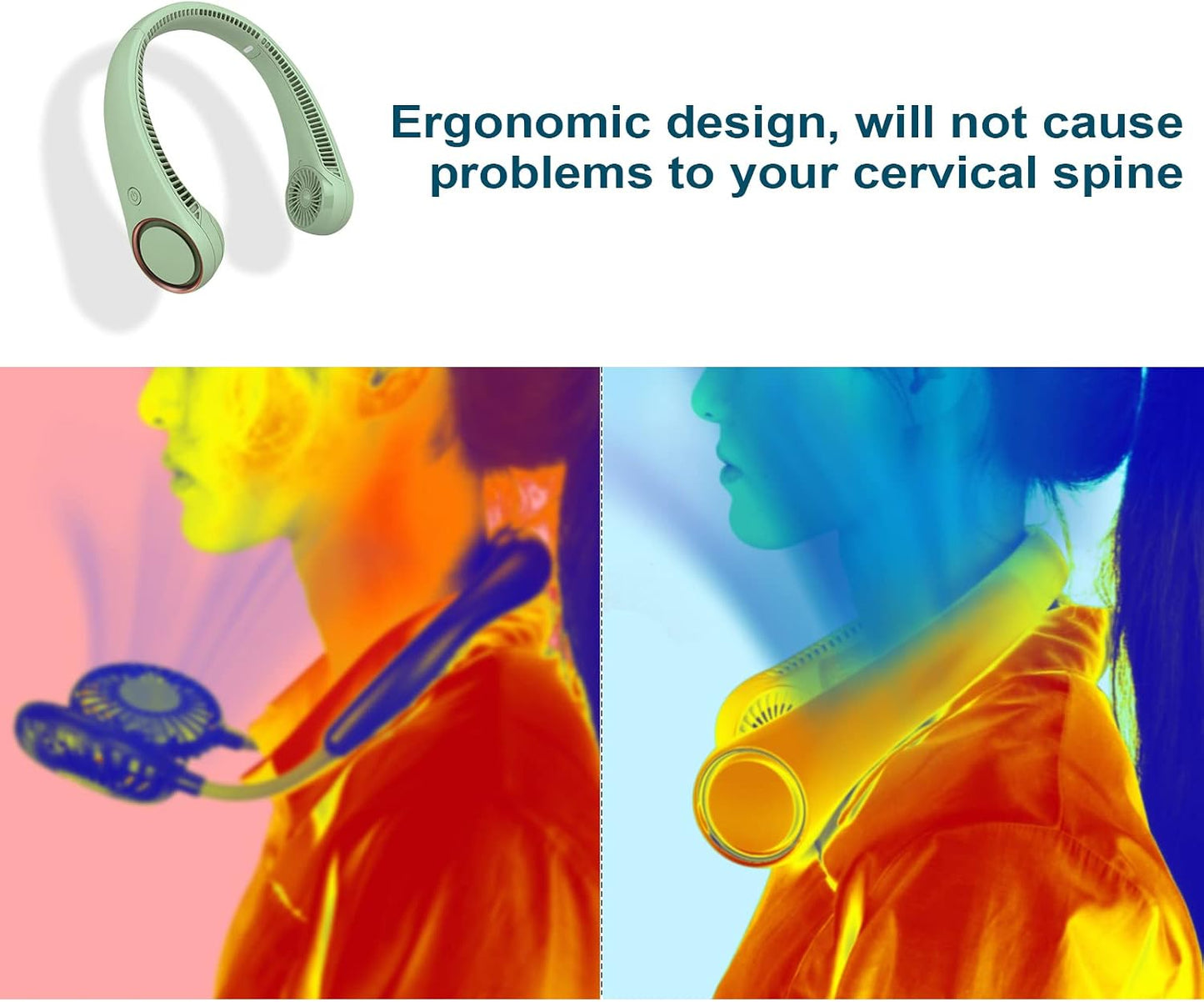 CIVPOWER Neck Fan: Portable Personal Neck Cooling Rechargeable Bladeless Fan - Hands Free 3 Speed 4000 mAh Battery USB Operated Wearable Headphone Design - Gift for Men Women Outdoor (Light Green)