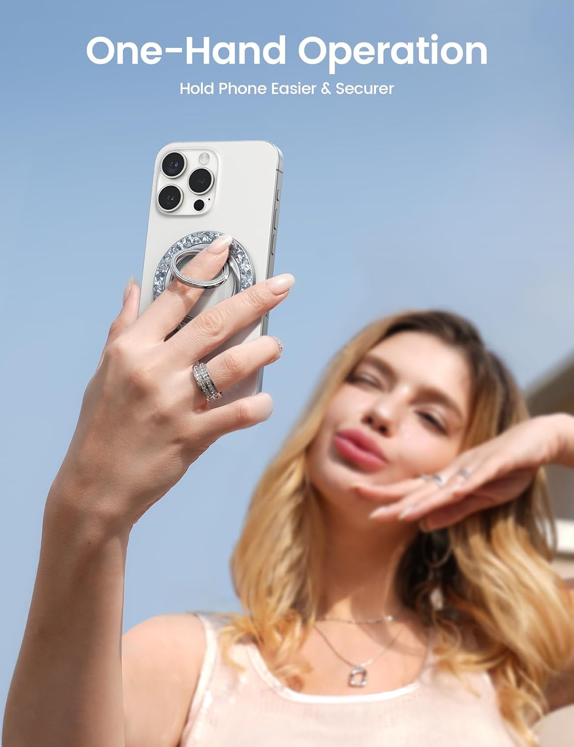 Lamicall Magnetic Phone Ring for MagSafe, Super Magnet Glitter Silver Grip | 360° Rotating Durable Gear Hinge, Stylish Ring Stand for iPhone 17 16 15 Pro Max Air, Mag Safe Decor Accessories for Mother