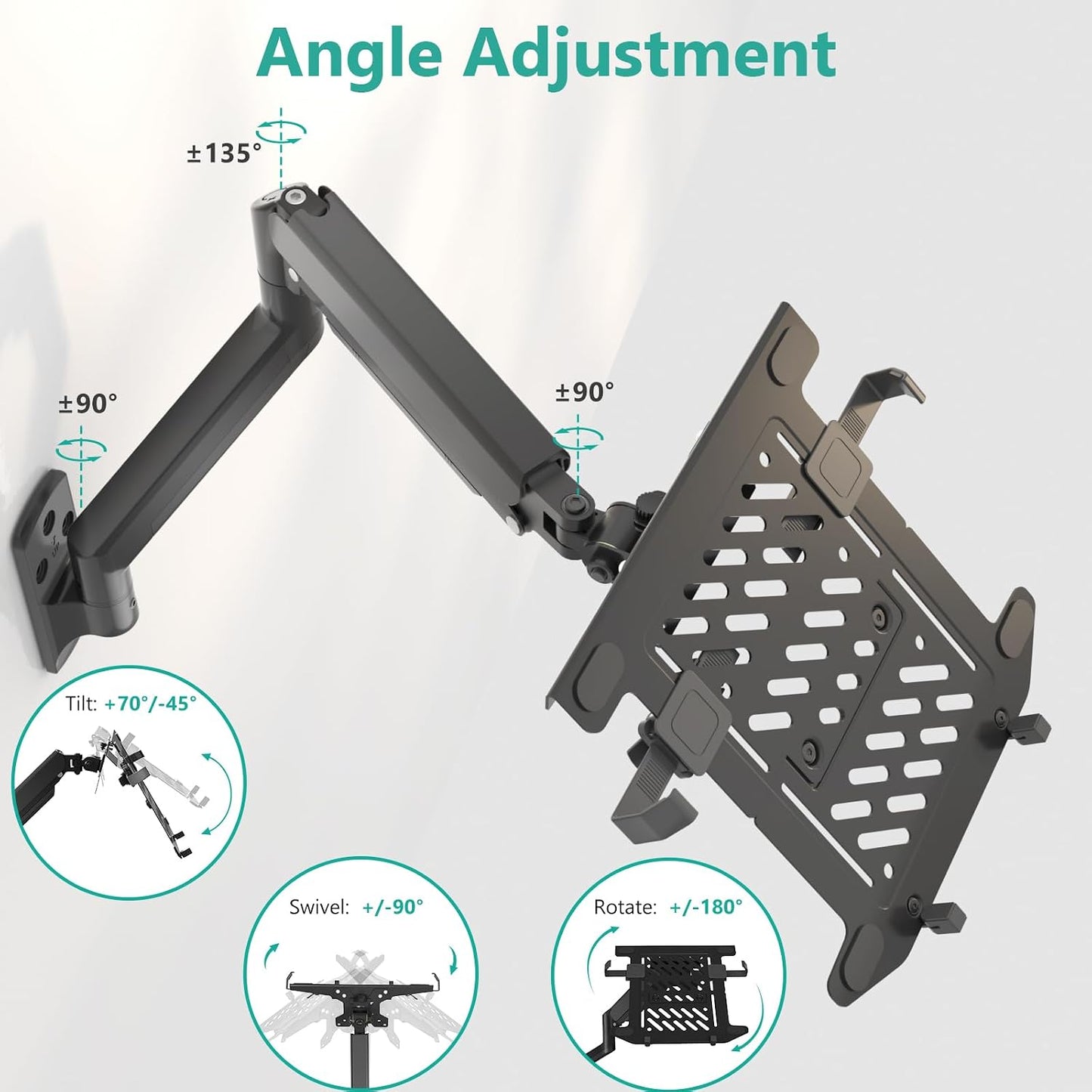 WALI Laptop Wall Mount for 17" Notebook and Up to 32" Screen | Full Motion Adjustable Monitor Wall Arm with Laptop Tray, VESA 75x75/100x100mm, Up to 15.4-22 Lbs (GSWM001LP), Black