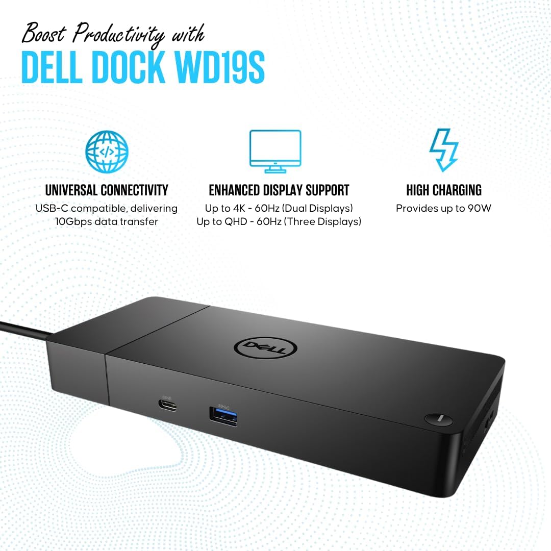 WD19S Dell USB-C Docking Station, Dual Monitor, 130W Supply, HDMI