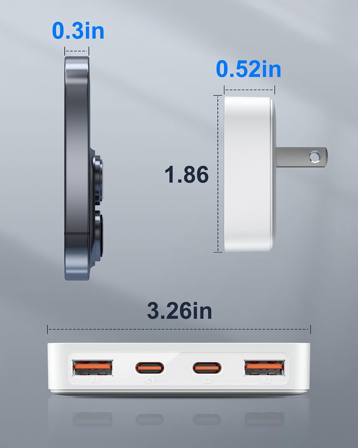 USB C Wall Charger, Super Thin Flat USB Wall Plug with 4 Ports, Fast Charging USB Plug Adapter with PD20W for Home and Travel (White)