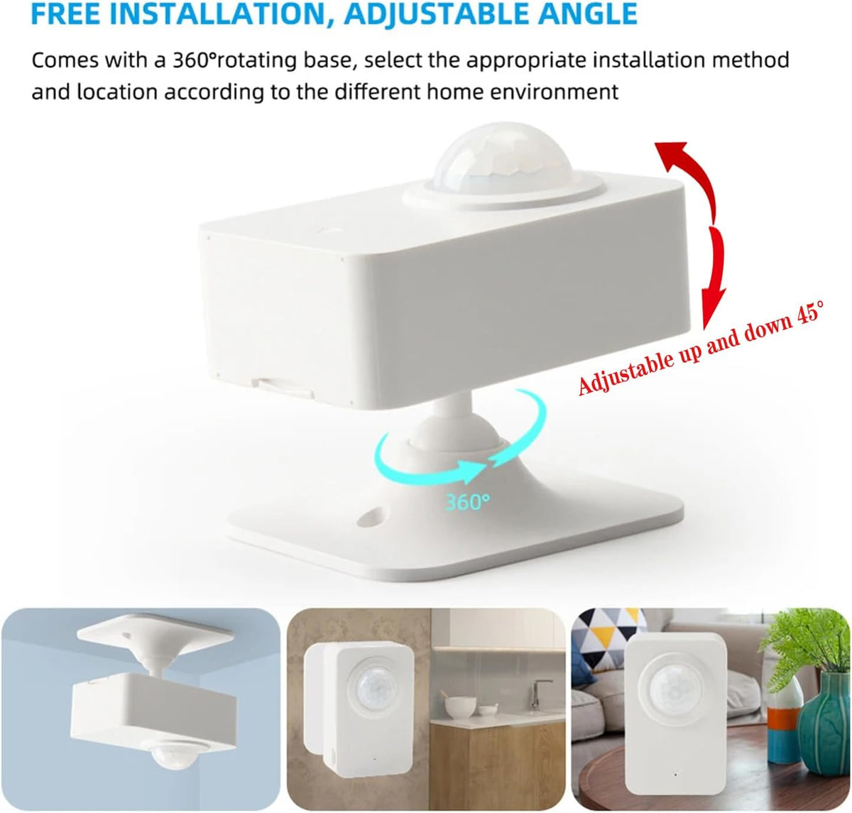 SENCKIT Smart Wi-Fi Motion Sensor: Wireless PIR Motion Detector with App Notification Alert and Large Area Detection, Battery or USB Powered, Contact Sensor for Home Security & Smart Home Automation