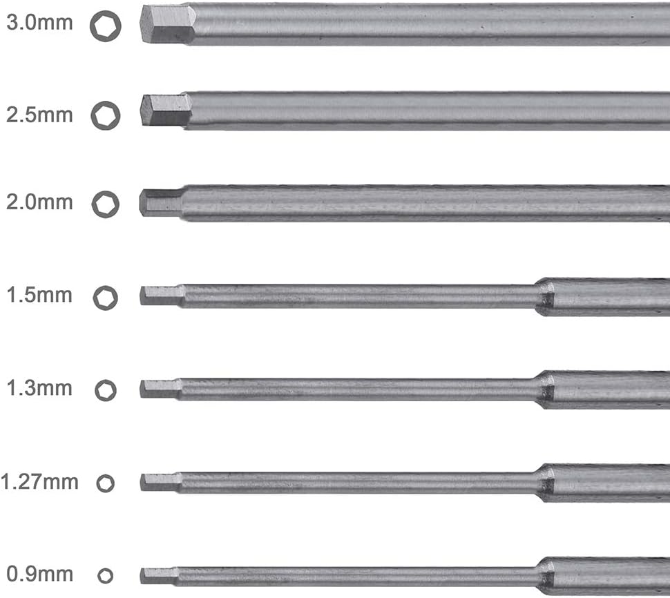 7pcs Hex Screw Driver Set RC Tools Kit 0.9mm 1.27mm 1.3mm 1.5mm 2.0mm 2.5mm 3.0mm Hexagon Screwdriver for Traxxas Arrma Axial Losi Redcat RC Quadcopter Helicopter FPV Racing Drone Models