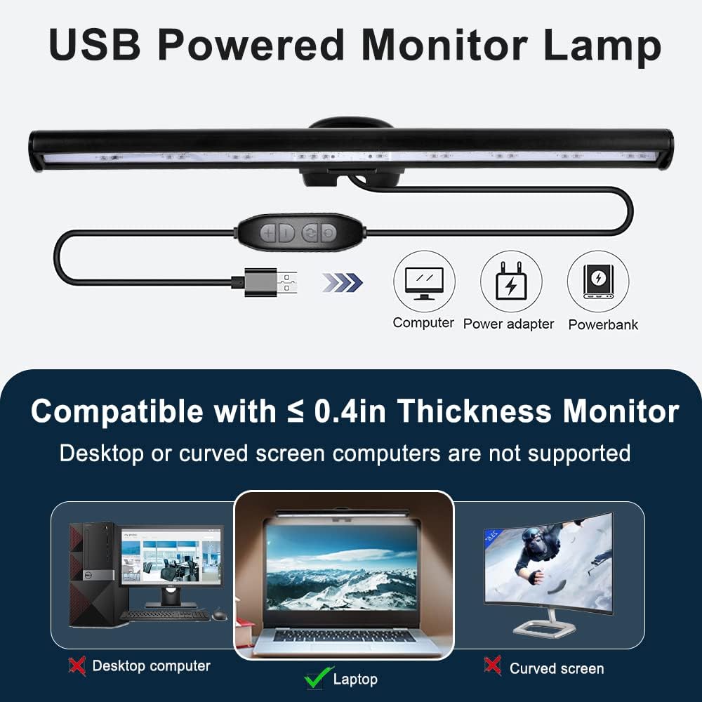 skybess Monitor Lamp Bar for Laptop, USB e-Reading LED Monitor Light Screenbar Task Light for Office/Home, Adjustable Brightness/Color Temperature, No Screen Glare for Eye Protection, Save Space