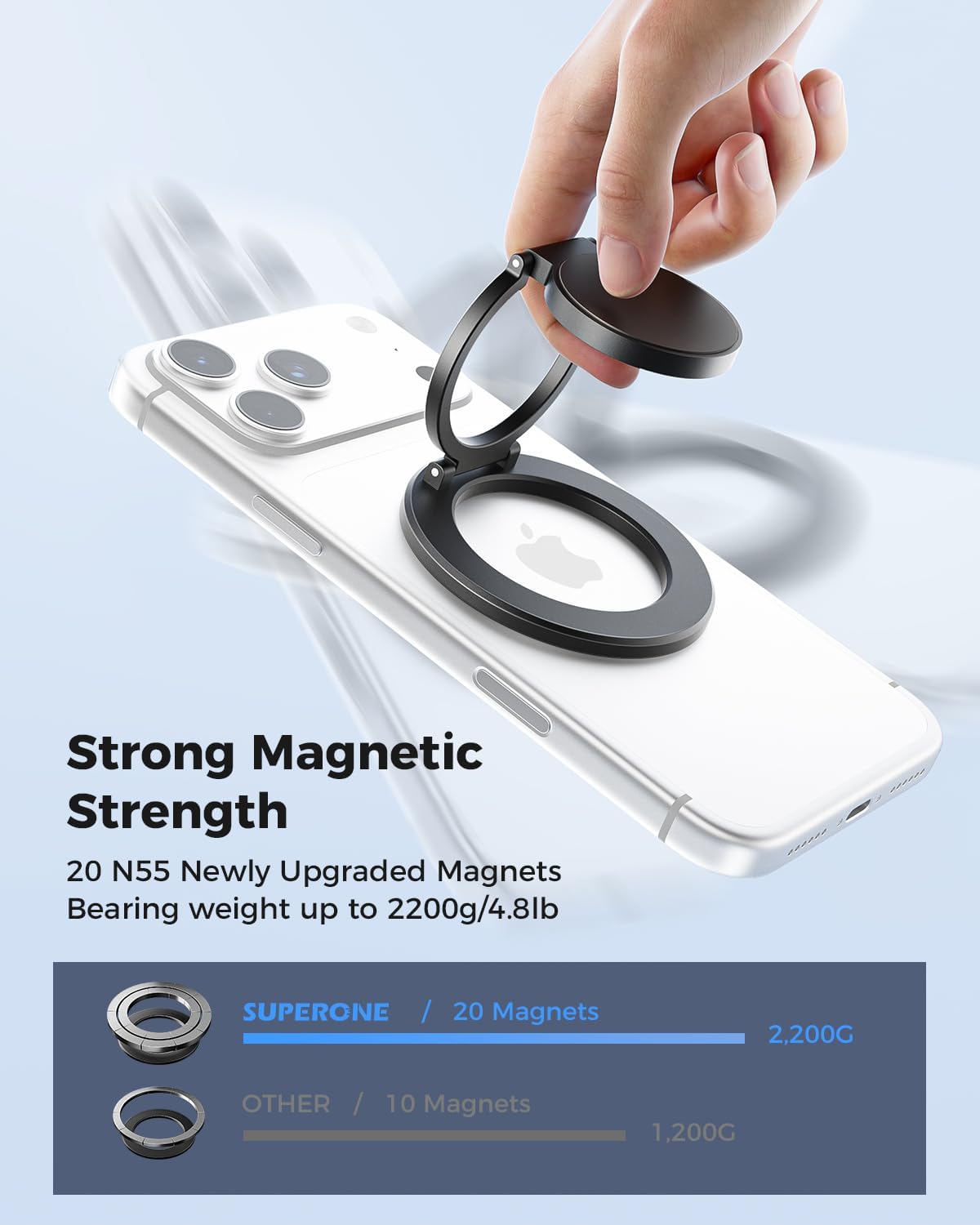 SUPERONE Dual-Sided Magnetic Ring Holder for Gym MagSafe Stand & Phone Grip | Ring holder & Kickstand for iPhone 17/16/15/14/13/12 MagSafe Dual magnets stick to gym equipment, car mounts & metal surfaces