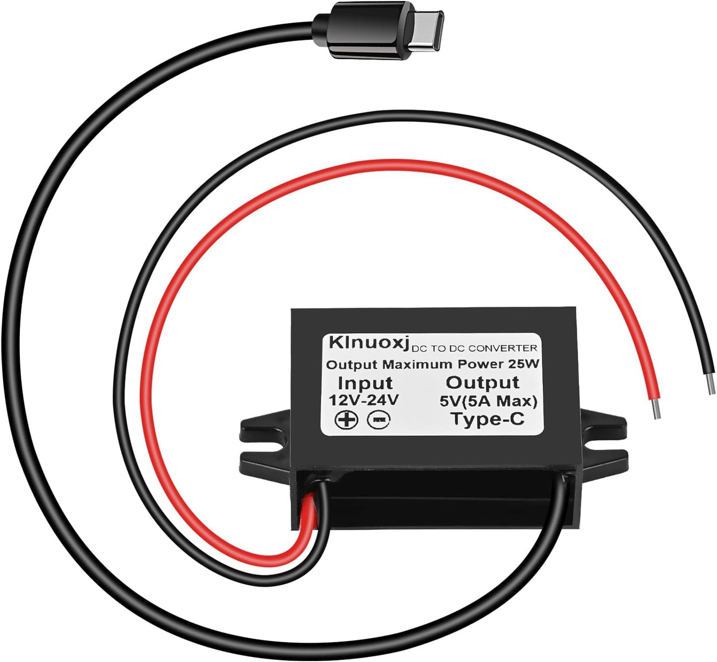 DC 12V/24V to 5V USB C Step Down Converter Type-C Interface 5A 25W Waterproof Buck Module Power Adapter Compatible with Raspberry Pi 4, Cell Phones 2-Pack