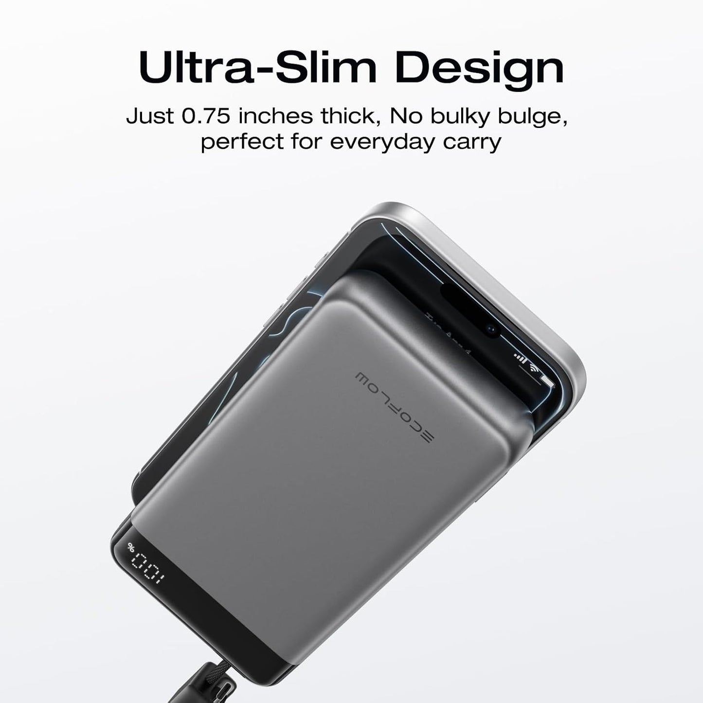 EF ECOFLOW Rapid 20000mAh Power Bank, 45W Max Fast Charging,Portable Phone Charger Built in USB C Cable and USB-C&A Port Digital Display Battery Bank for iPhone 17/16/15 Series, Samsung S23 ipad 11
