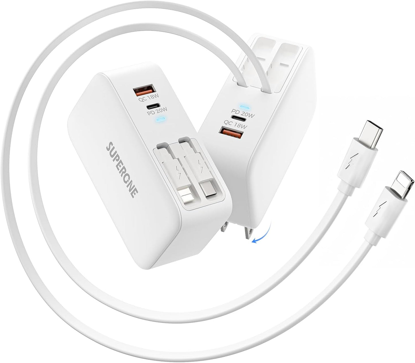 Retractable iPhone Charger, 4 in 1 USB C Charger Block | Retractable Chargers Fast Charging with USB C & Apple Cable, Wall Chargers for iPhones 17/16/15/14/13/12, Pad, Samsung, Pixel
