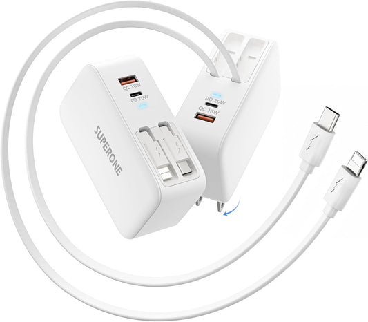 Retractable iPhone Charger, 4 in 1 USB C Charger Block | Retractable Chargers Fast Charging with USB C & Apple Cable, Wall Chargers for iPhones 17/16/15/14/13/12, Pad, Samsung, Pixel