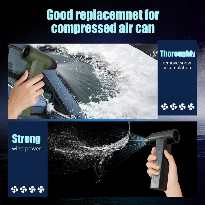 Compressed Air Duster 480000RPM Electric Air Duster Variable Speed 580G 4 Gear Adjustable Rechargeable Cordless Jet Dry Blower Turbo Fan Dryer Air Blower Mini Car Vacuum Cleaner Army Green